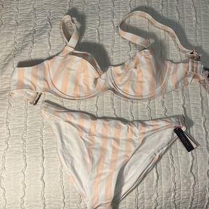 NWT VS Pink and White Striped Bikini Set
